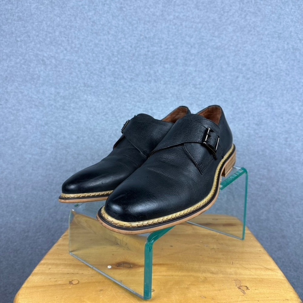 Gianfranco Ferre Made in Italy Black Leather Monk Strap Buckle Dress Shoes 40‎